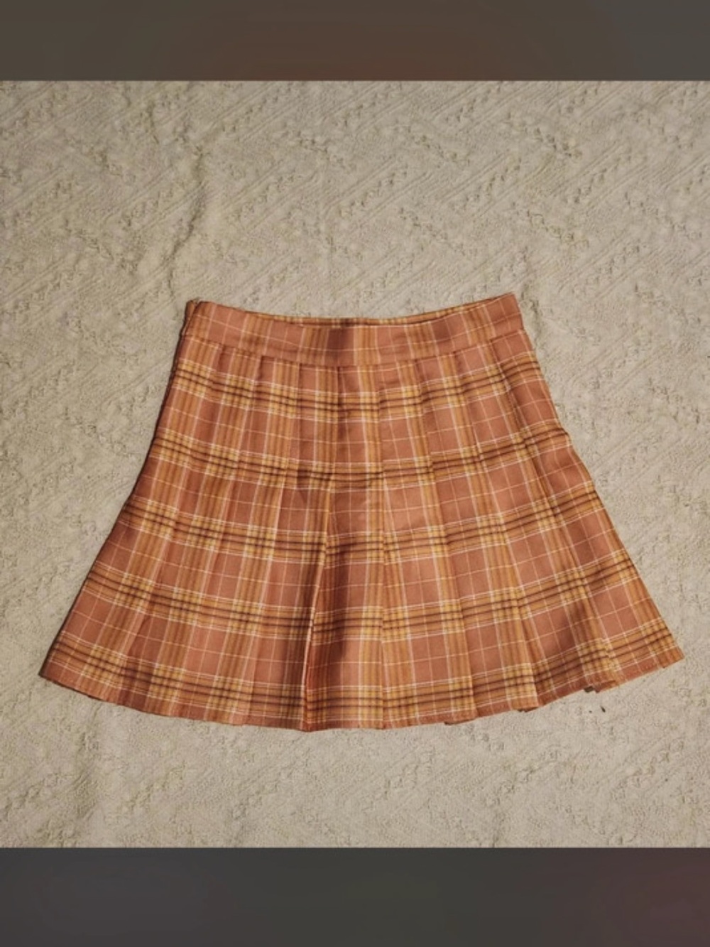Plaid Pleated Skater Mini Skirt in Rust Orange